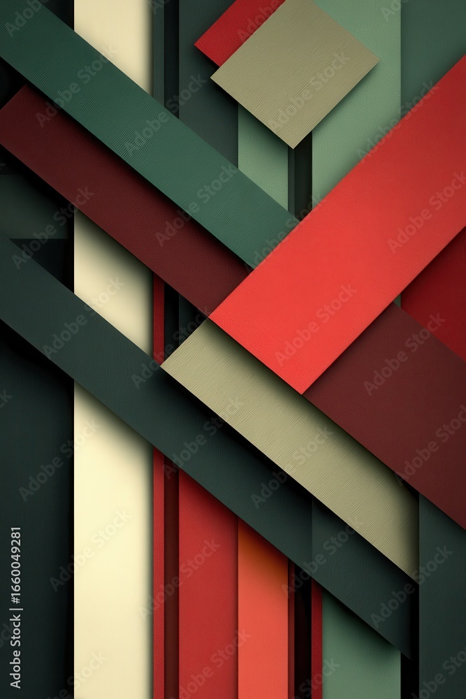 Poster abstract geometric design with intersecting green and red textured shapes