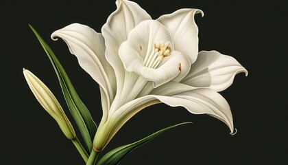 Obraz premium side profile of a single tuberose spike with white blossoms n realistic botanical r