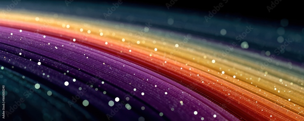 Poster colorful luminous lines and sparkling particles on a dark textured background
