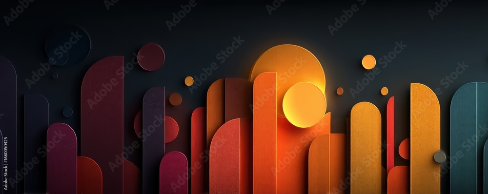 Poster abstract geometric pattern with vibrant color gradients and glowing spheres