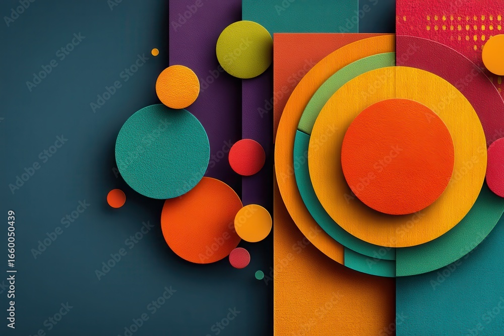 Poster colorful abstract geometric background with layered circular and rectangular elements