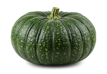 Whole Dark Green Pumpkin with Speckled Ridges Isolated on White Background