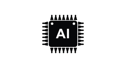Obraz premium A black and white icon of a computer chip with AI text