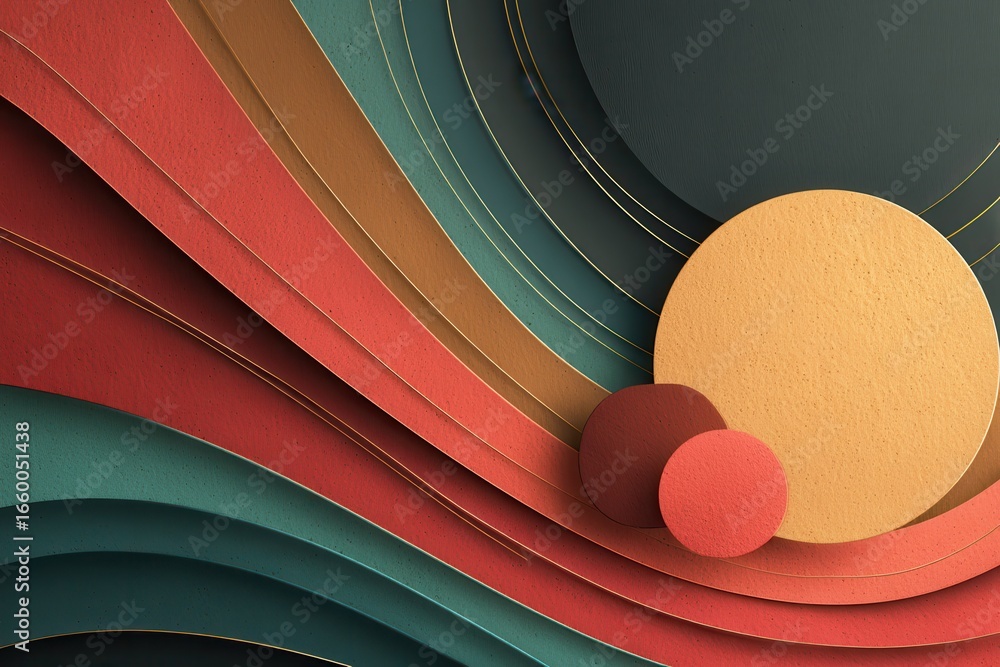 Poster abstract layered paper design with vibrant colors and circular shapes