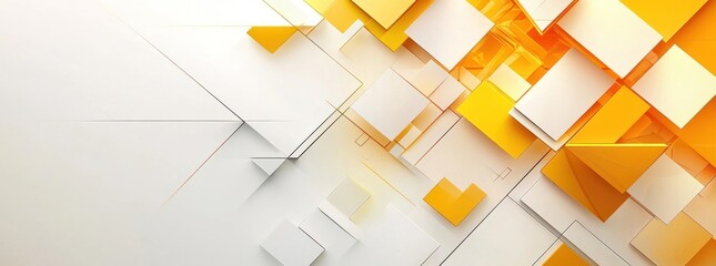 Geometric Composition With White and Yellow Squares Overlapping Diagonal Arrangement and Light Gradient Effect