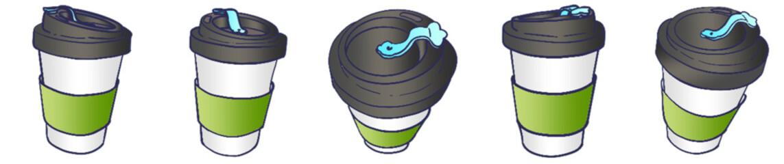 Reusable Coffee Cup PNG Illustration with Lid and Green Sleeve for Cafe and Beverage Design