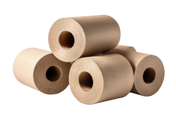 Stack of brown paper towel rolls on black backdrop
