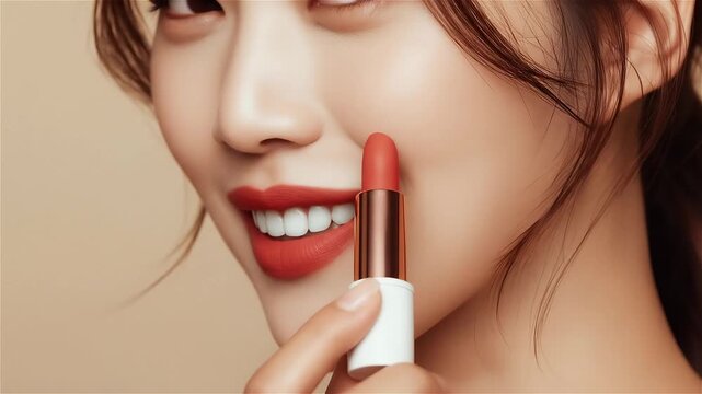 Exploring the art of makeup application with a focus on creating the perfect lip look in a serene studio setting