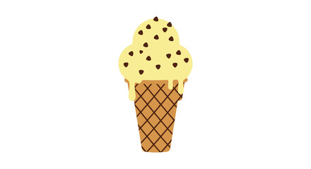 A delicious ice cream cone with chocolate chips on a white background