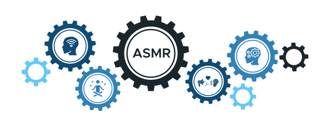 ASMR Relaxation Experience Banner with Sensory Stimulation and Autonomous Response Features Icons