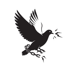 Obraz premium A powerful illustration of a dove in dynamic flight, having just broken free from restrictive chains, representing the core concept of freedom, peace, and new beginnings.
