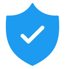 Blue security shield icon with checkmark, verified protection symbol PNG with transparent...