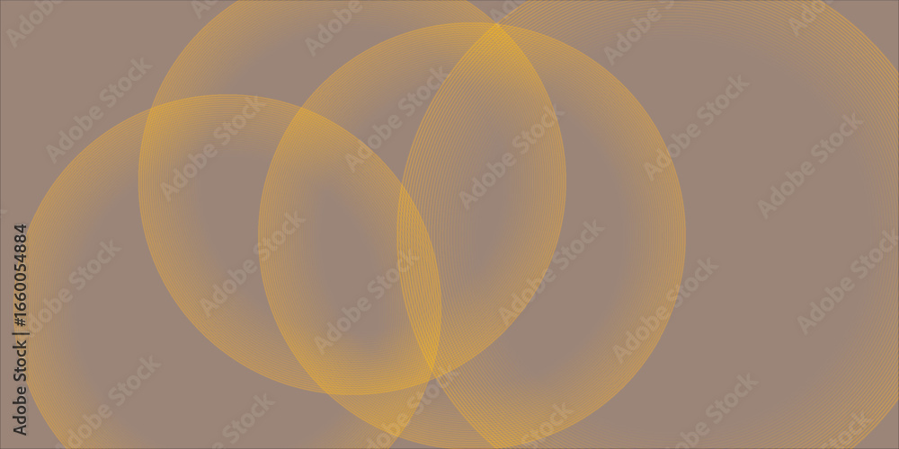 Poster abstract overlapping circular line pattern in golden yellow on a muted brown background. minimal, el