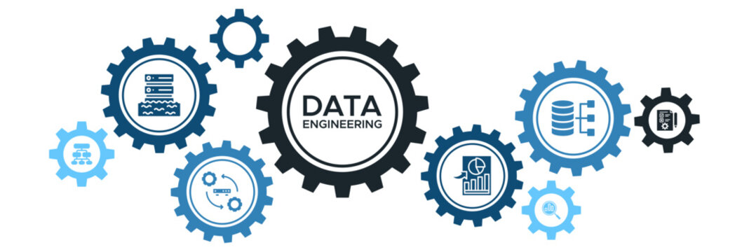 Data Engineering Banner Vector Concept with Icons for Data Lakes, Pre-Processing, Classification, Database Management, and Statistical Analysis
