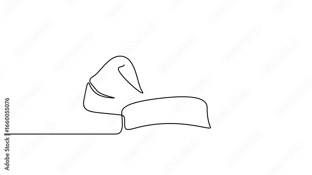 Poster animated self drawing of continuous line draw chef hat or cap for restaurant. full length single lin