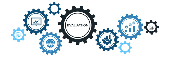 Business Assessment and Performance Evaluation Banner Vector Illustration Concept with Results-Oriented Improvement and Feedback System Icons