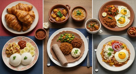 Traditional international breakfast foods from different countries, cultural diversity, World Food Day