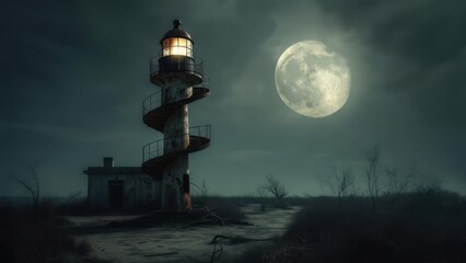 Abandoned lighthouse at night