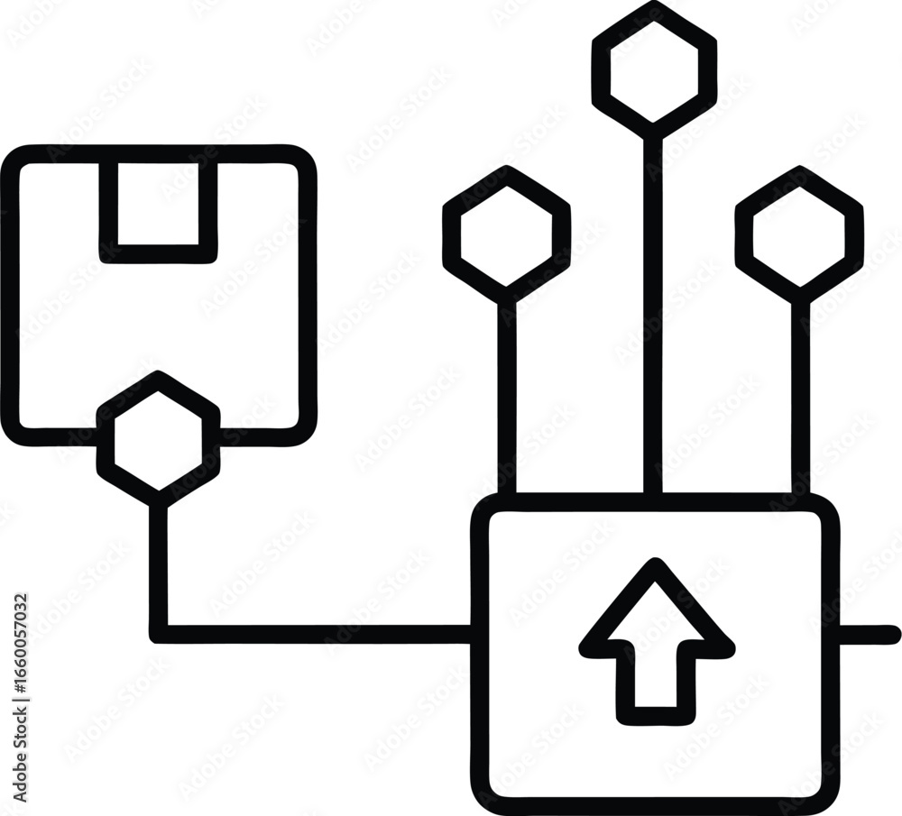 Aufkleber abstract outline icon representing a logistics and supply chain process with a package and interconn