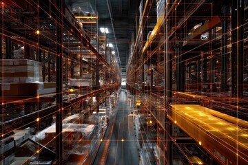 Fototapeta premium Digital warehouse controlled by central AI brain