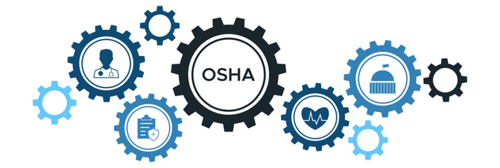 Occupational Safety and Health Administration (OSHA) Banner with Icons for Worker Protection, Healthcare, and Safety Procedures