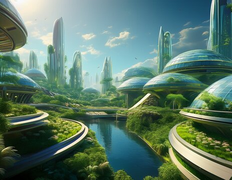 a beautiful solarpunk landscape where modern architecture and nature coexist in harmony a vision of a green sustainable city of the future