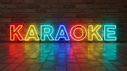 Vibrant neon sign illuminating a fun karaoke night, inviting friends to sing and enjoy a memorable musical experience in a lively entertainment venue.