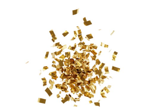 Festive Gold Rectangular Confetti Falling and Scattered on Black Background