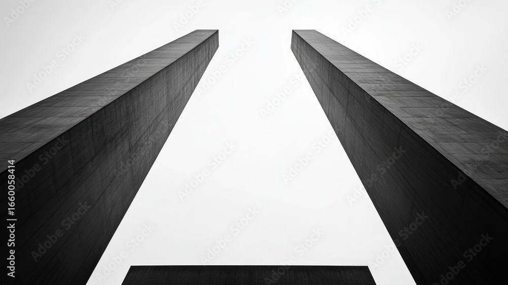 Poster abstract concrete architecture with geometric tower structure and minimalist design in gray scale