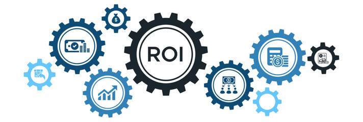 Return on Investment (ROI) Banner Vector Illustration Concept with Financial Strategy, Capital, Sales, and Investment Icons