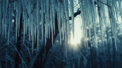 Frosted Icicles on Branches 4K Close-up: Winter Ecology Study, Science Education Material, Documentary Background