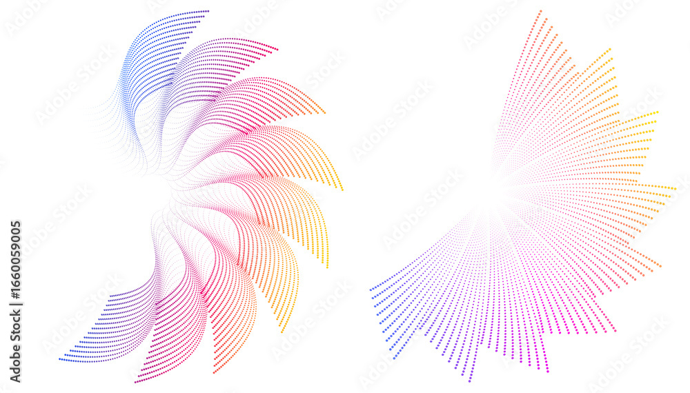 Poster design elements. wave of many purple lines circle ring with dots. abstract vertical wavy stripes on 
