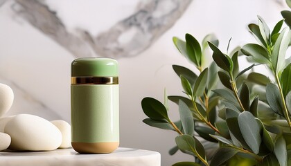 olive green diffuser on light marble plants