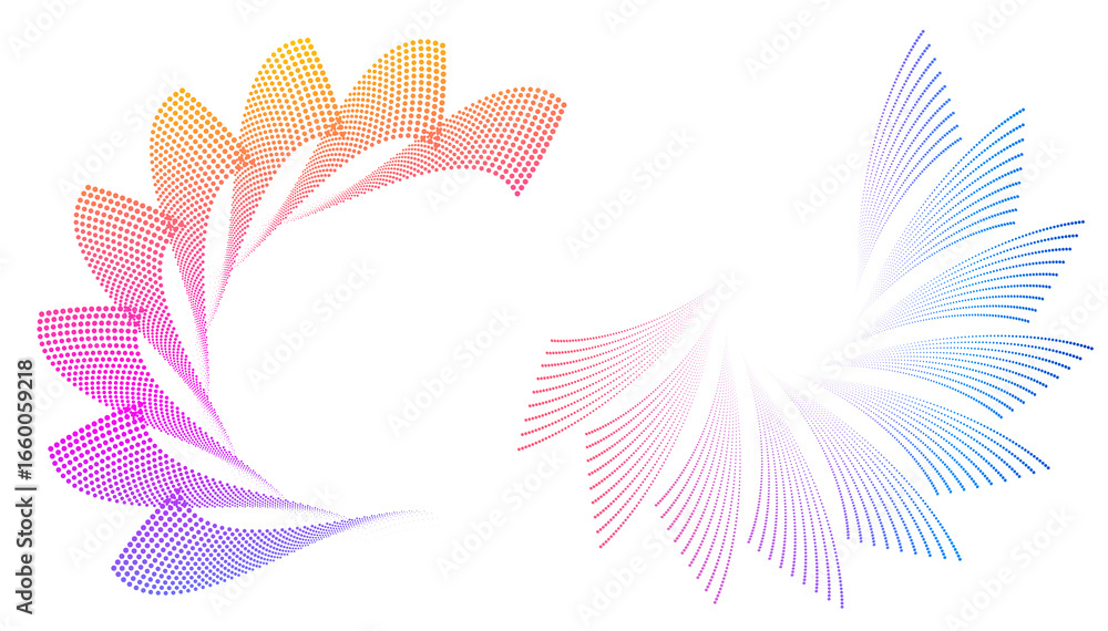 Poster design elements. wave of many purple lines circle ring with dots. abstract vertical wavy stripes on 