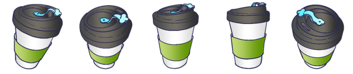 Reusable Coffee Cup PNG Illustration with Lid and Green Sleeve for Cafe and Beverage Design
