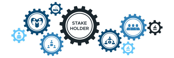 Vector Illustration for Stakeholder Relationship Banner Featuring Icons for Investors, Government, Community, Suppliers, and Trade Unions