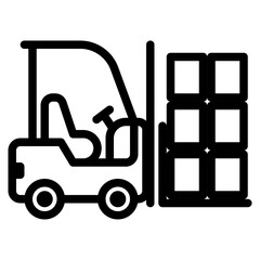Black Forklift Truck Lifting Cubes Outline Icon Illustration