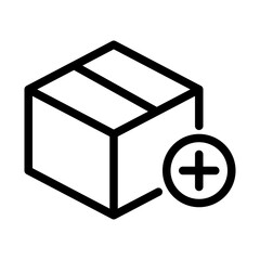 Black Box with Add Icon Symbol on White Background