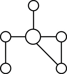 Simple line drawing of a network graph with a central node and radiating connections, isolated on a transparent background