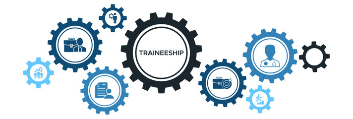 On-the-Job Training Program Vector Concept for Traineeship Banner with Icons of Skills, Work Experience, Internship, and Career Development