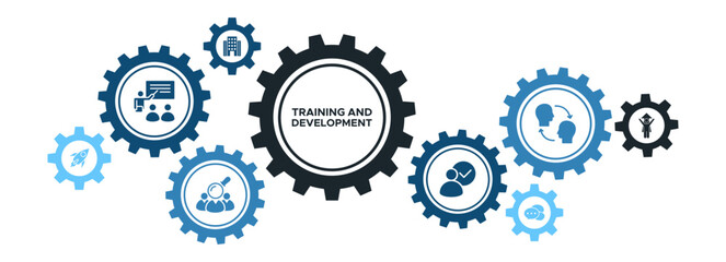 Training and Development Banner Concept: Professional Growth, Coaching, Supervision, Career Transition, and Communication