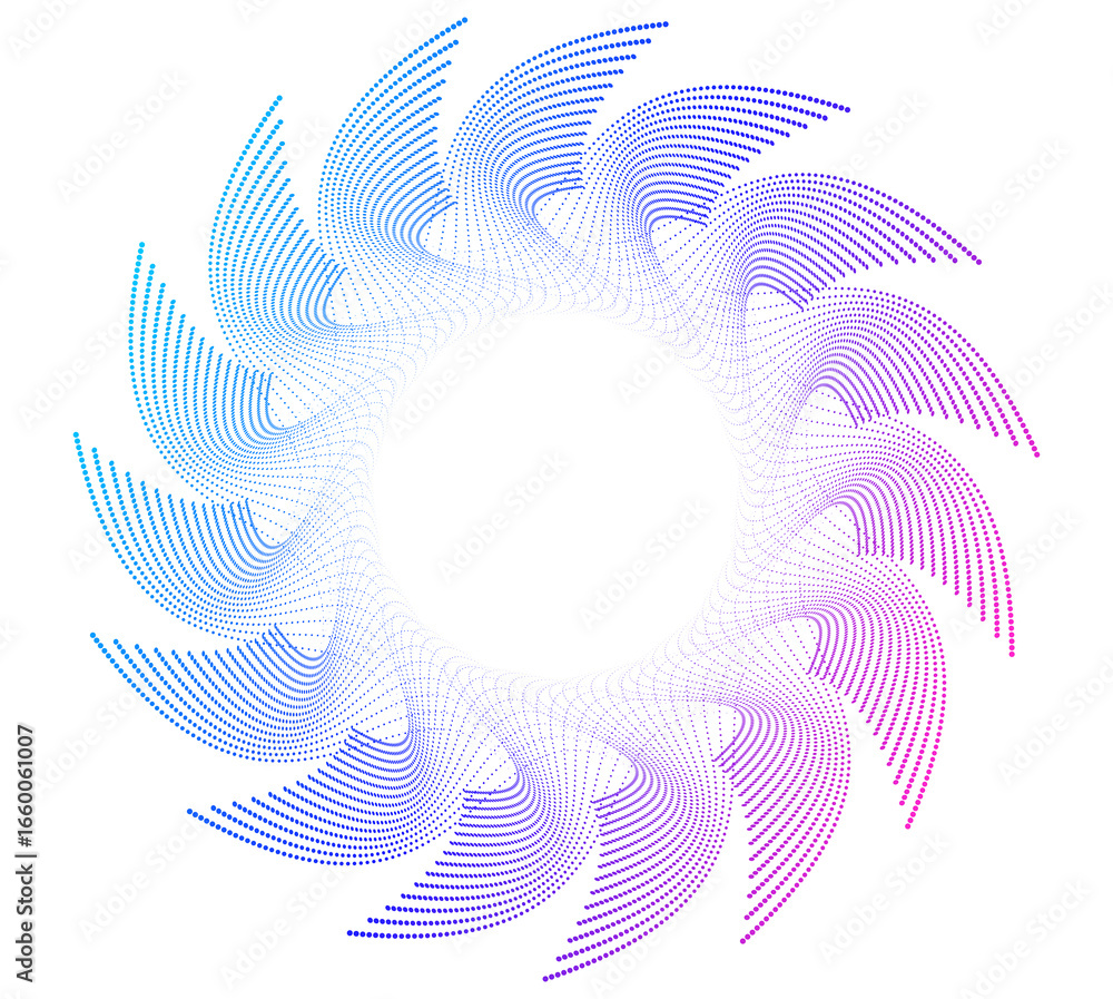 Poster design elements. wave of many purple lines circle ring with dots. abstract vertical wavy stripes on 