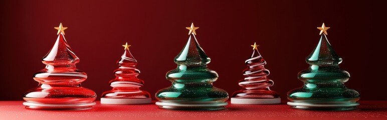 Festive Christmas tree designs of glass ornaments in red and green hues showcasing four cute and creative styles