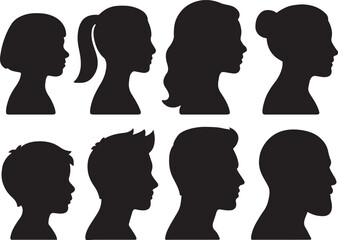 Human head silhouette profile vector set
