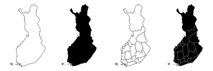 Finland map vector illustration, Finland map silhouette, Finland country,Political Map with Finland , Low detailed. Solid simple style, Black and white,Vector editable.	