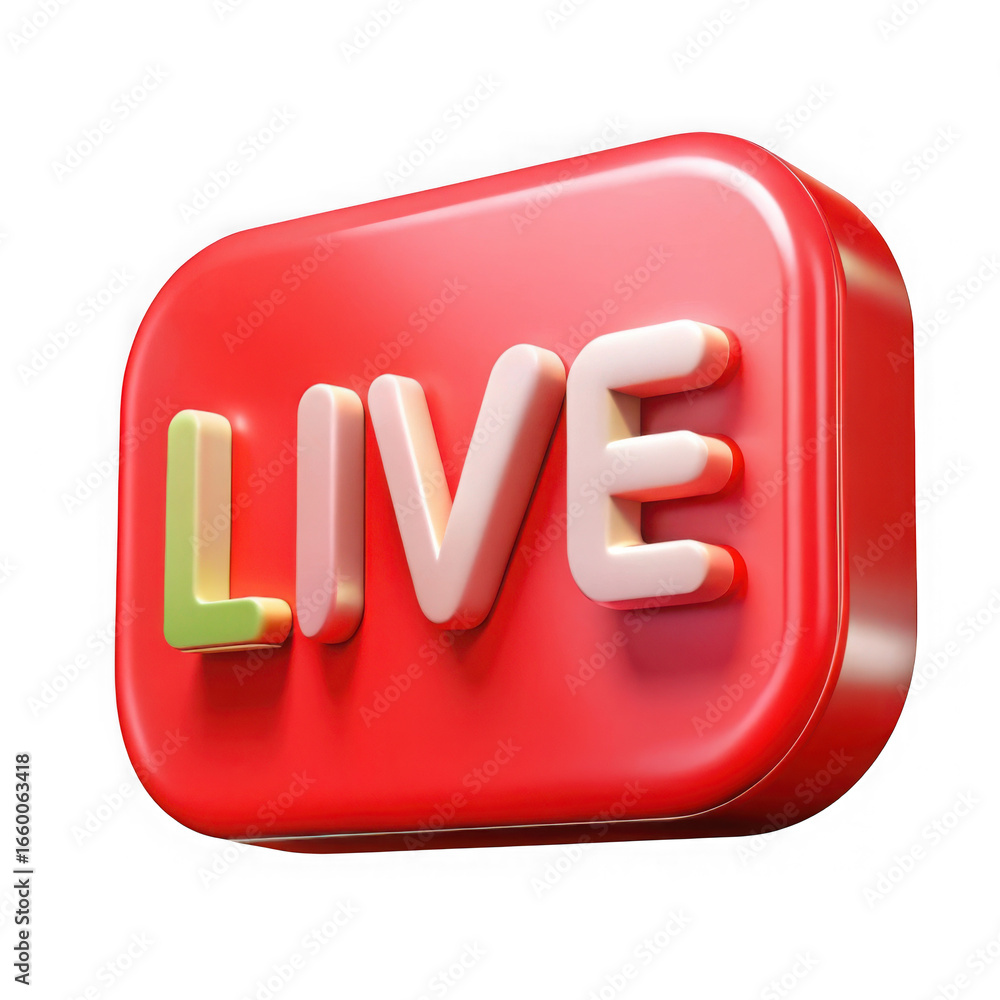 Poster 3d red live streaming button isolated on transparent background