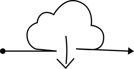 Thick outline cloud shape accompanied by a directional arrow emerging from its edge.