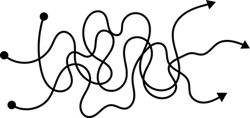 Dense looping knot created by thick overlapping lines and marked with directional arrows.