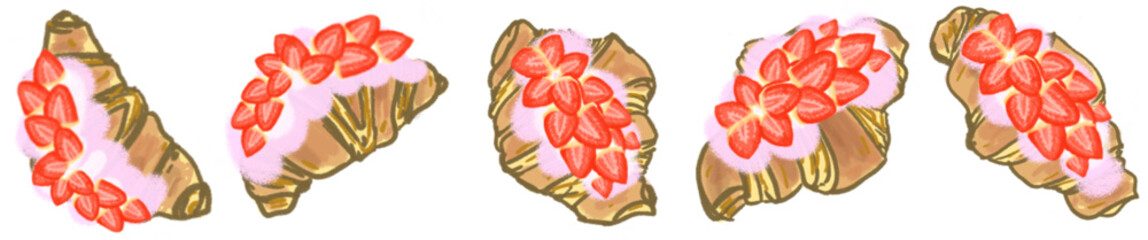Strawberry Cream Croissant PNG Illustration with Fresh Berries and Whipped Topping for Bakery Design