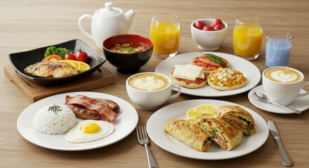 Traditional international breakfast foods from different countries, cultural diversity, World Food Day